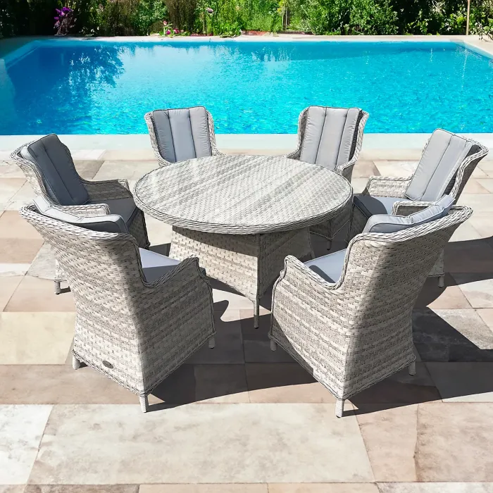 Knightsbridge XL Rattan 6 Seat Dining Set in Dove Grey with Aluminium Frame