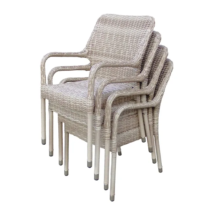 Palmera Rattan Stacking 4 Seat Dining Set in Sandy White with 2.7m LED Parasol and Base