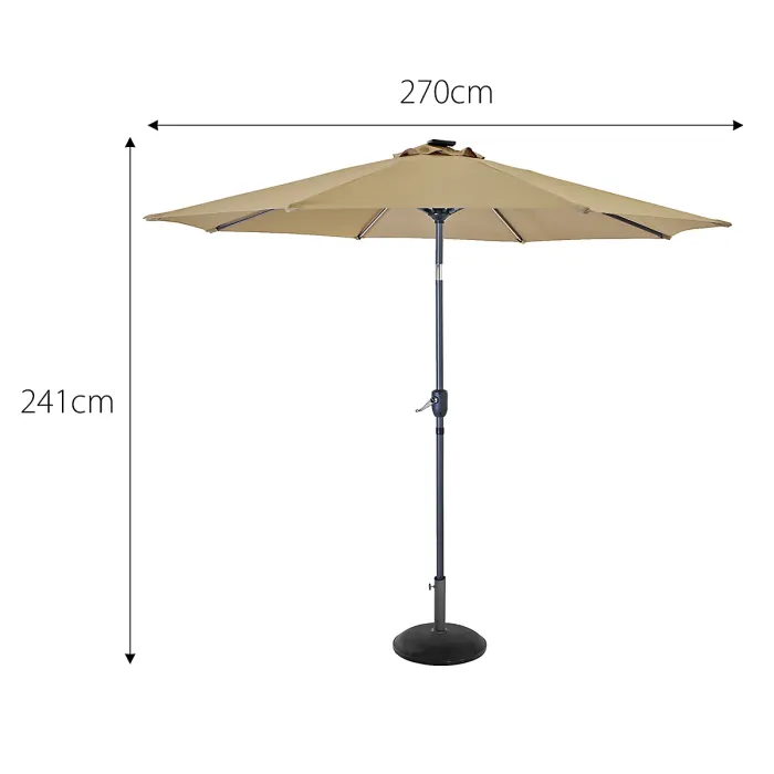 Palmera Rattan Stacking 4 Seat Dining Set in Sandy White with 2.7m LED Parasol and Base