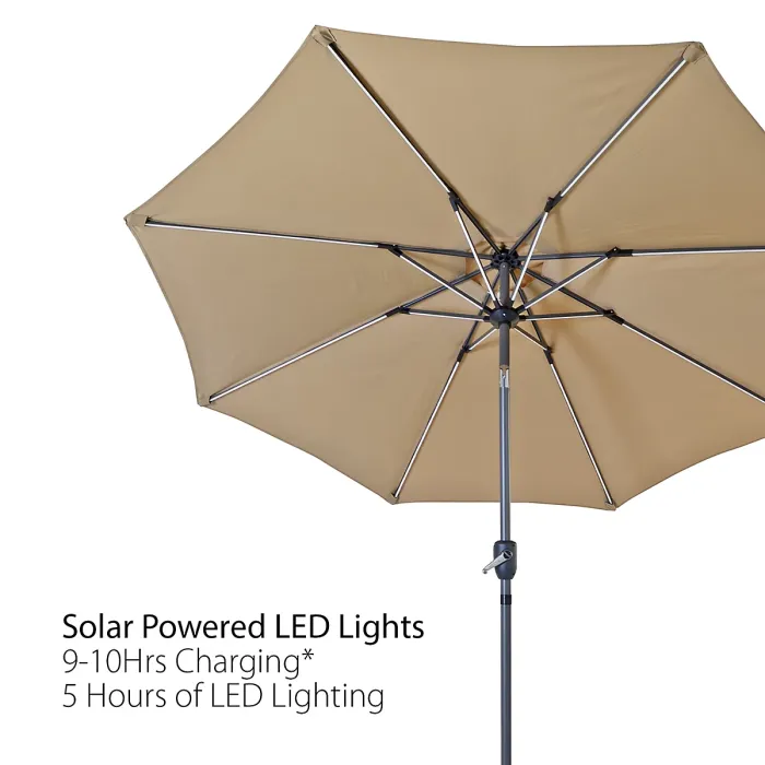 Palmera Rattan Stacking 4 Seat Dining Set in Sandy White with 2.7m LED Parasol and Base