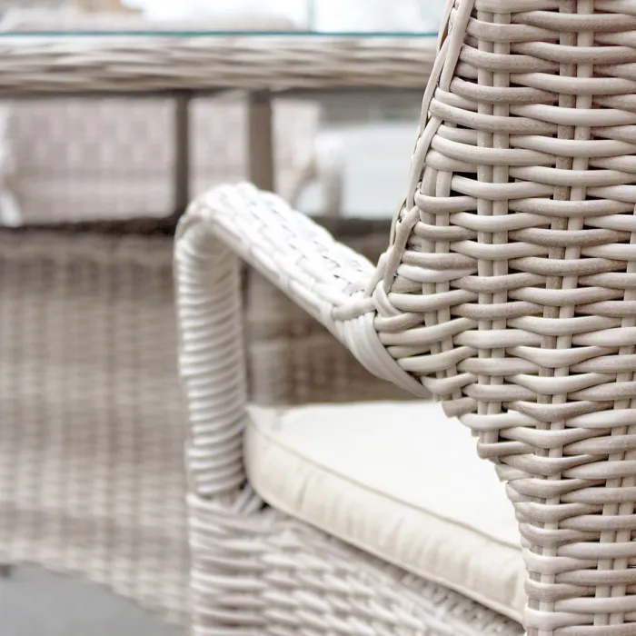 Palmera Rattan Stacking 4 Seat Dining Set in Sandy White with 2.7m LED Parasol and Base