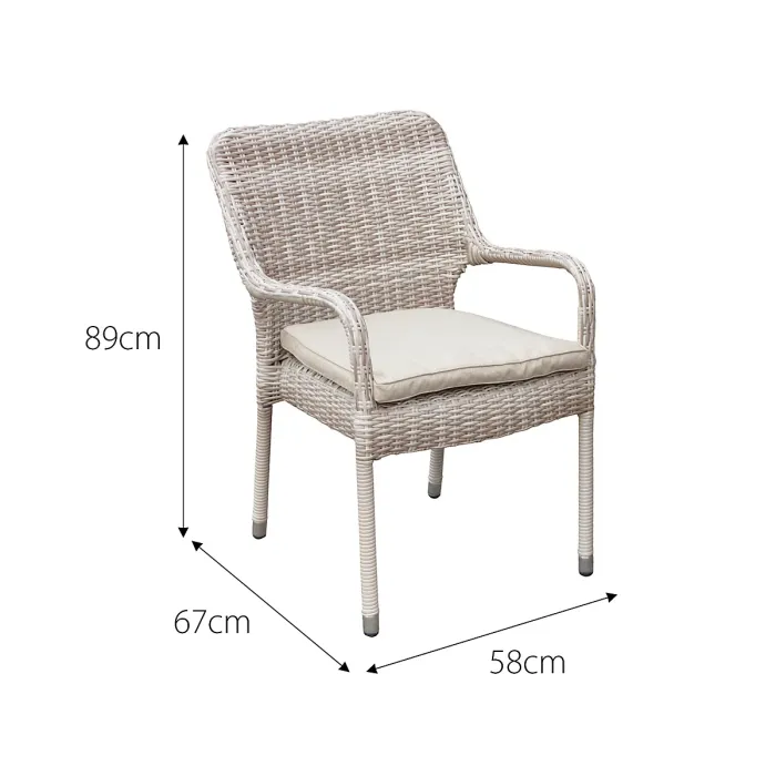 Palmera Rattan Stacking 6 Seat Dining Set in Sandy White with 2.7m LED Parasol and Base