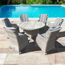 Knightsbridge XL Rattan 6 Seat Dining Set with 135cm Table in Dove Grey