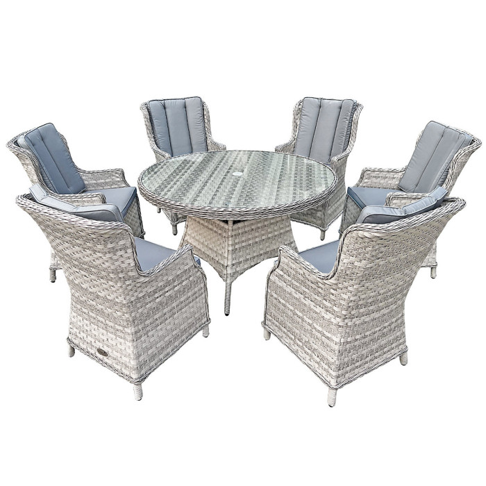 Knightsbridge XL Rattan 6 Seat Dining Set with 135cm Table in Dove Grey