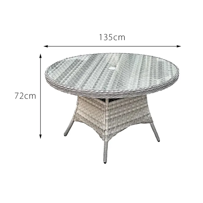 Knightsbridge XL Rattan 6 Seat Dining Set with 135cm Table in Dove Grey