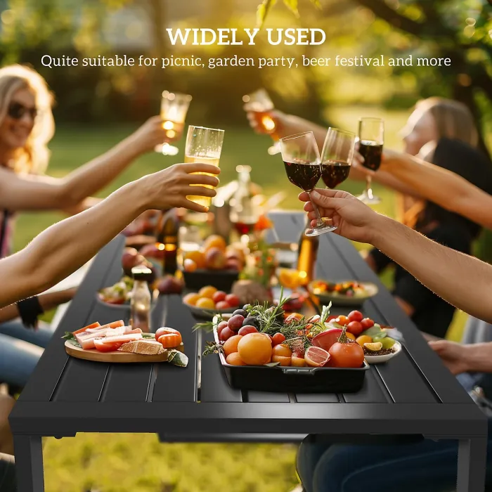 Outsunny 3 Pieces Outdoor Dining Set Metal Picnic Table Bench Patio Garden