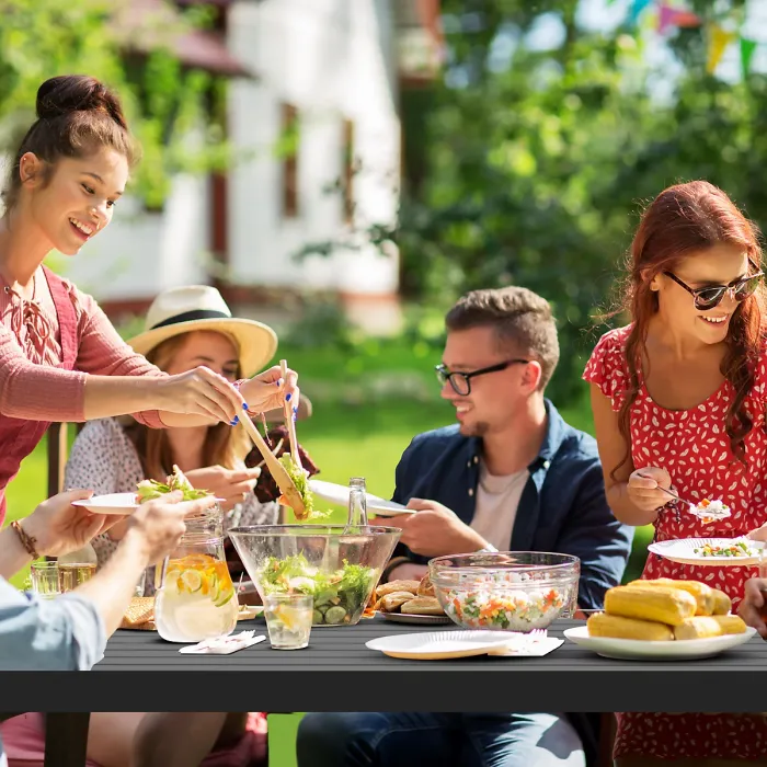 Outsunny 3 Pieces Outdoor Dining Set Metal Picnic Table Bench Patio Garden