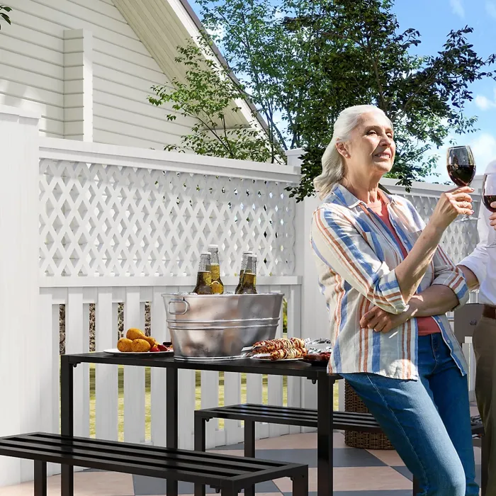 Outsunny 3 Pieces Outdoor Dining Set Metal Picnic Table Bench Patio Garden