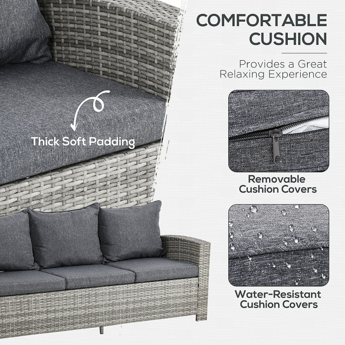 Outsunny 6Pcs Rattan Sofa Set Coffee Table Footstool Outdoor w/ Cushion