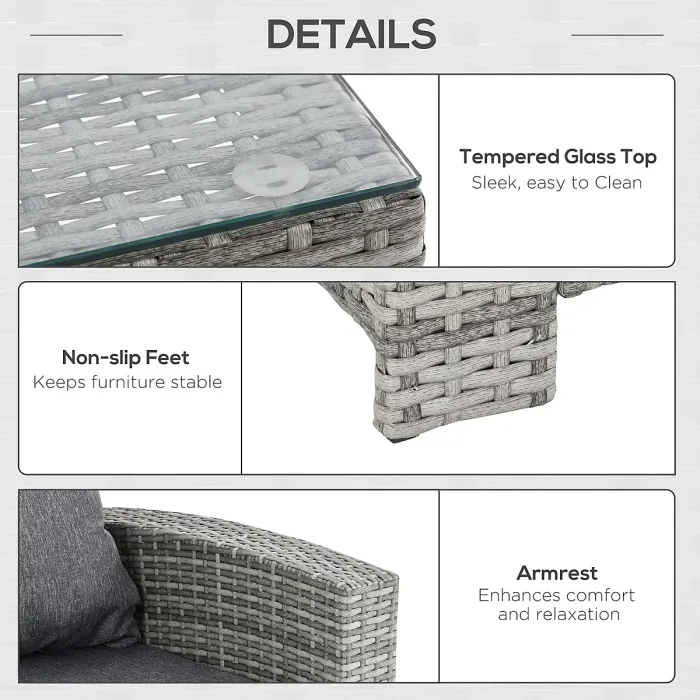 Outsunny 6Pcs Rattan Sofa Set Coffee Table Footstool Outdoor w/ Cushion