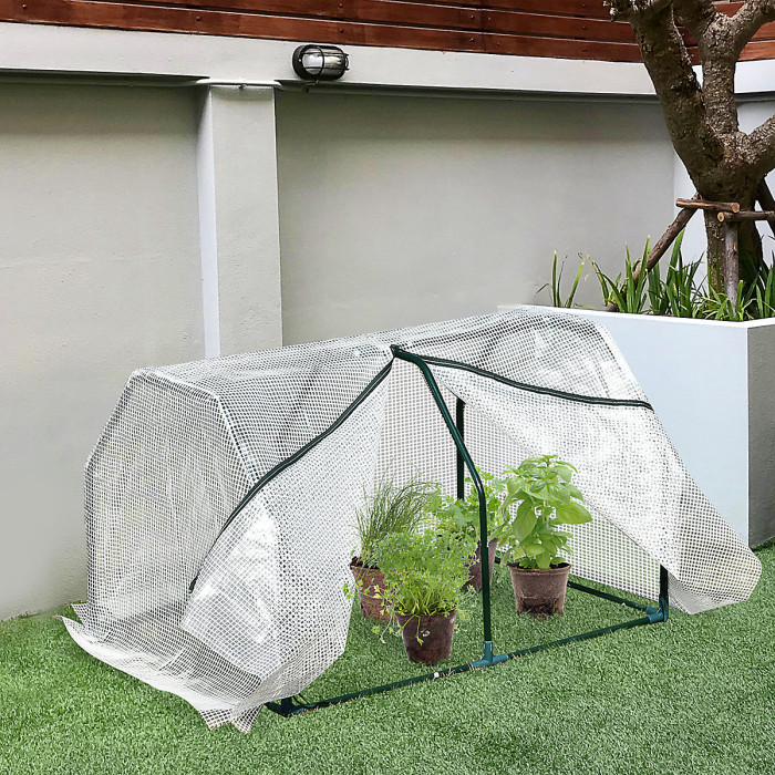 Outsunny Mini Greenhouse Grow House PVC Cover Steel Frame White 99 x 71 x 60cm
