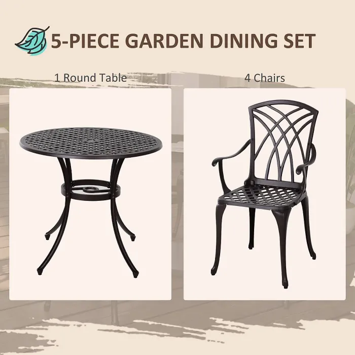 Outsunny 5 PCs Garden Dining Set, Garden Furniture Set, Brown