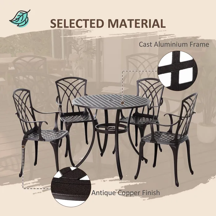 Outsunny 5 PCs Garden Dining Set, Garden Furniture Set, Brown
