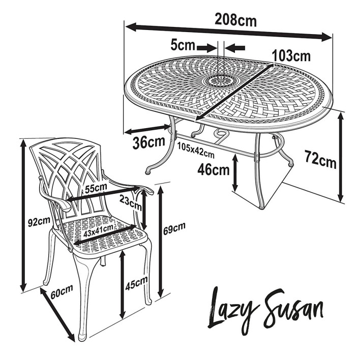 Lazy Susan Catherine Antique Bronze 6 Seater Metal Garden Furniture set