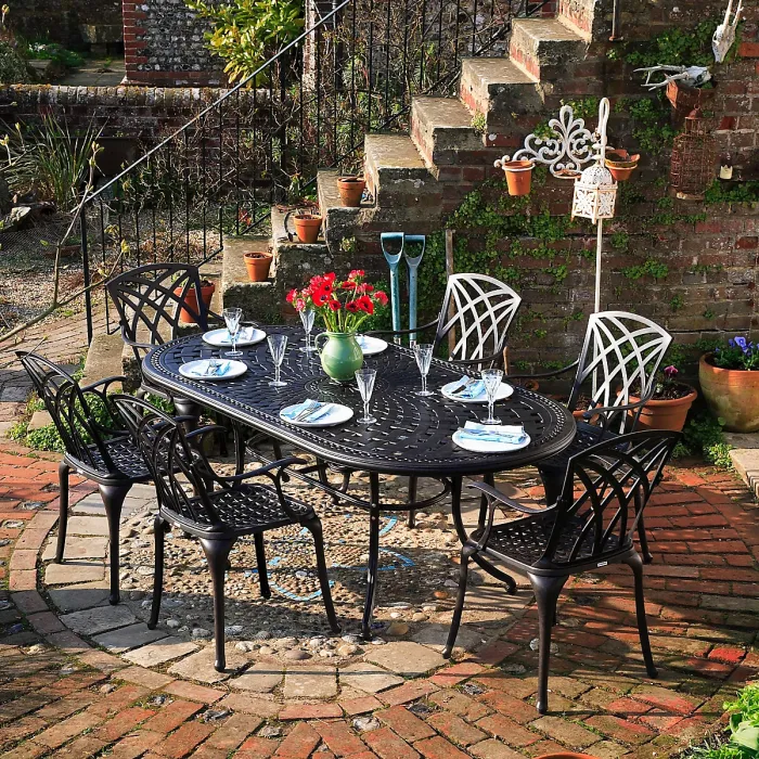 Lazy Susan Catherine Antique Bronze 6 Seater Metal Garden Furniture set
