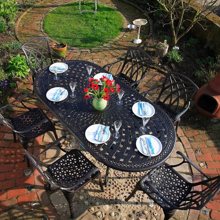 Lazy Susan Catherine Antique Bronze 6 Seater Metal Garden Furniture set