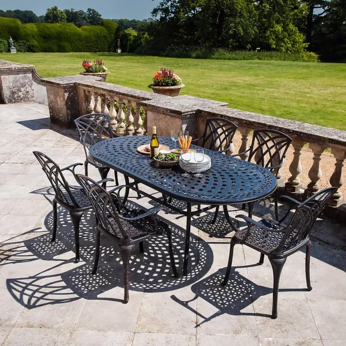 Lazy Susan Catherine Antique Bronze 6 Seater Metal Garden Furniture set