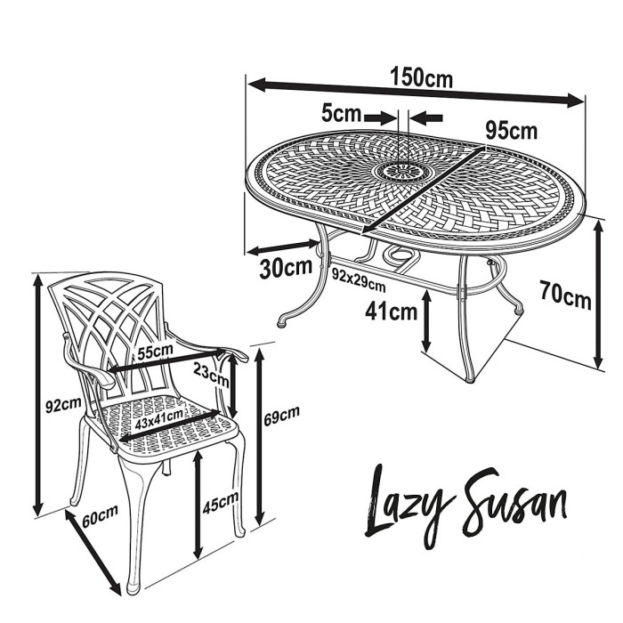 Lazy Susan June Antique Bronze 4 Seater Metal Garden Furniture set