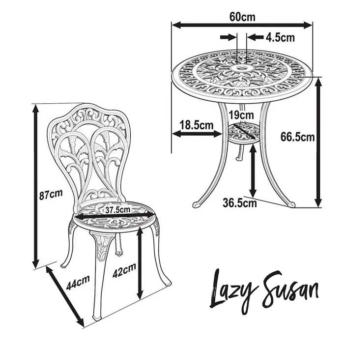 Lazy Susan Tulip White metal garden bistro set