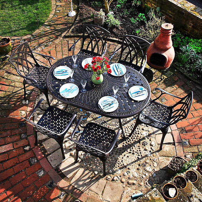 Lazy Susan June Antique Bronze 6 Seater Metal Garden Furniture Set