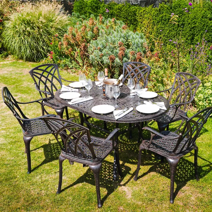 Lazy Susan June Antique Bronze 6 Seater Metal Garden Furniture Set