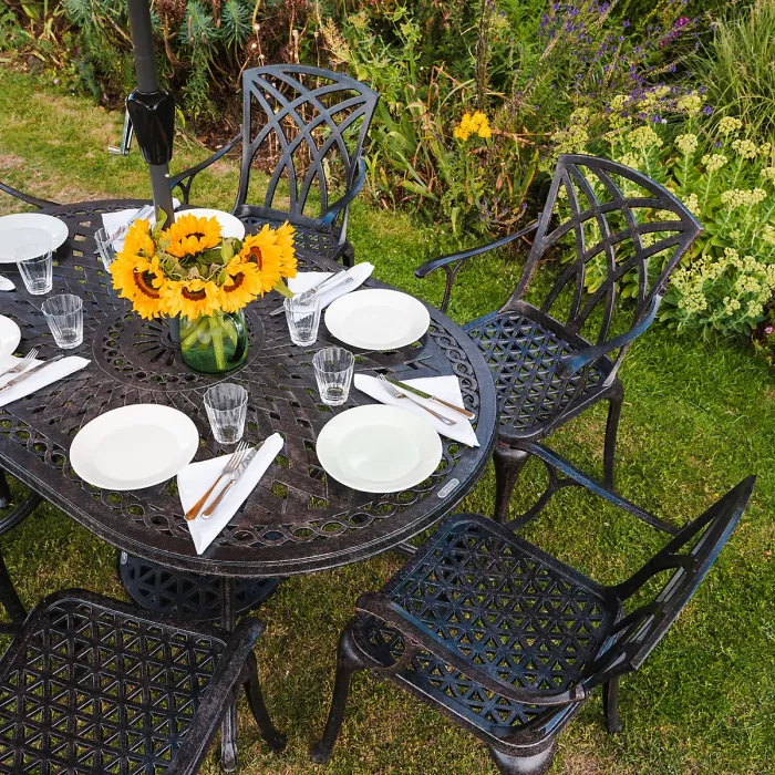 Lazy Susan June Antique Bronze 6 Seater Metal Garden Furniture Set