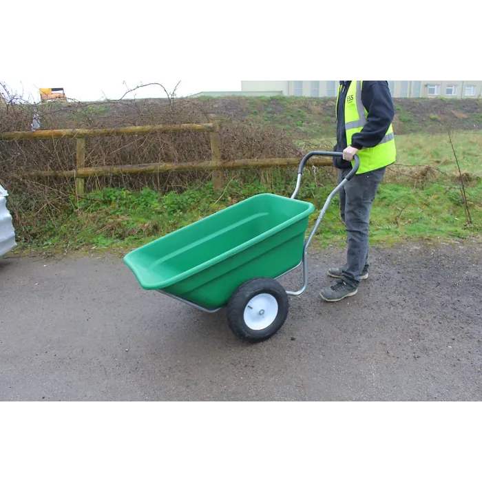 Bristol Tool Company 200L Wheelbarrow, Extra Deep Capacity, Hard-wearing Plastic Tray with Handlebar, Green