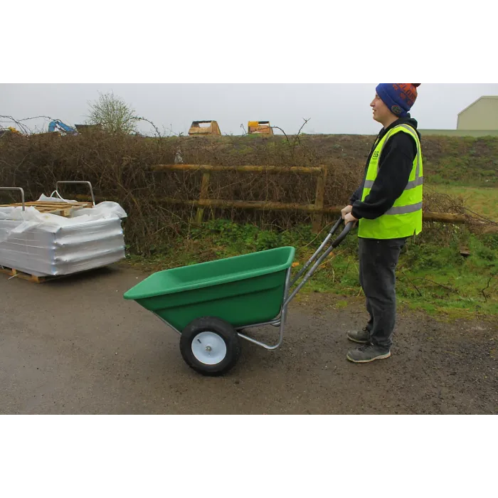 Bristol Tool Company 200L Wheelbarrow, Extra Deep Capacity, Hard-wearing Plastic Tray with Handlebar, Green
