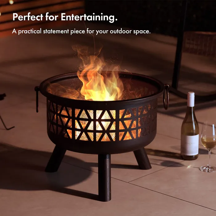VonHaus Fire Pit, Firepit for Outdoor, Garden, Patio, Portable Lightweight Geometric Design, Use Wood or Charcoal to Fuel