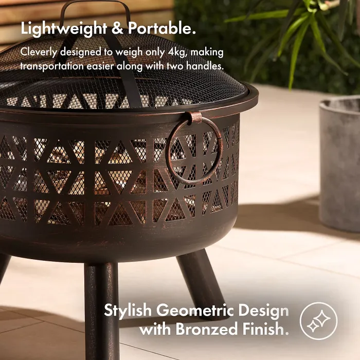 VonHaus Fire Pit, Firepit for Outdoor, Garden, Patio, Portable Lightweight Geometric Design, Use Wood or Charcoal to Fuel