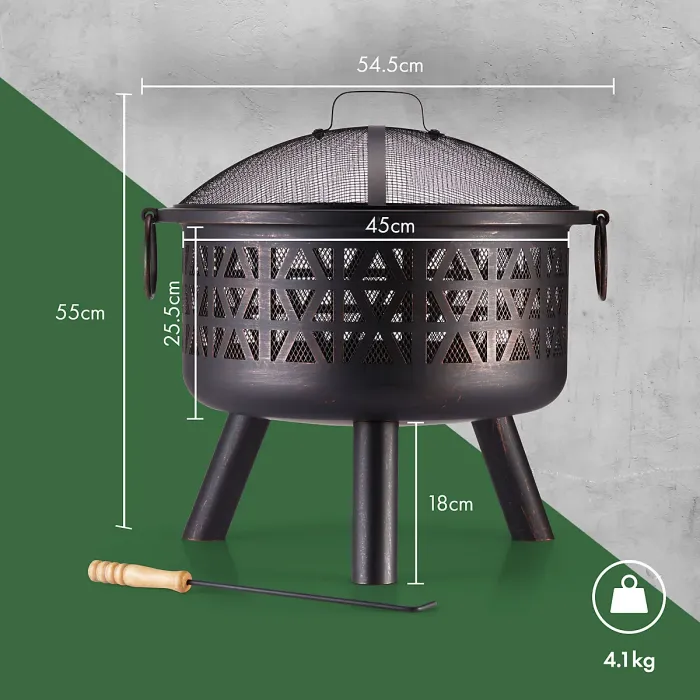 VonHaus Fire Pit, Firepit for Outdoor, Garden, Patio, Portable Lightweight Geometric Design, Use Wood or Charcoal to Fuel