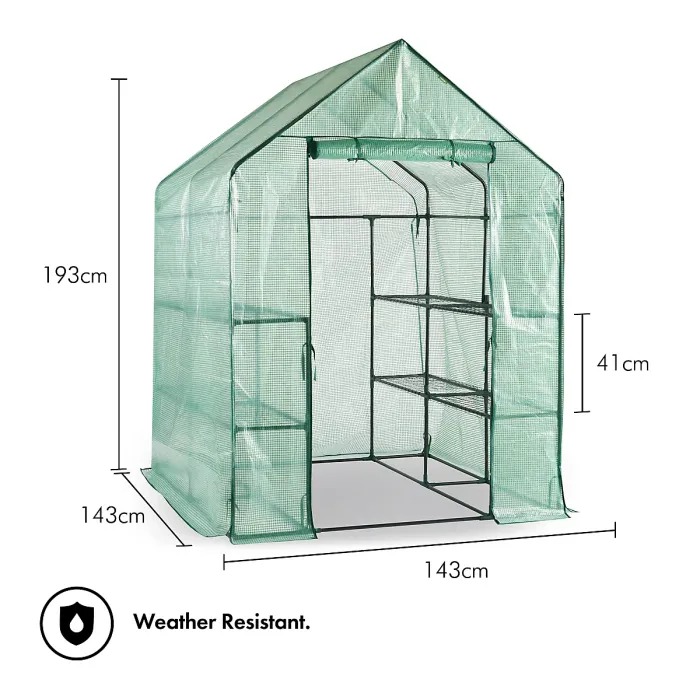 VonHaus Walk In Greenhouse w/ 8 Shelves & Weatherproof Plastic Cover, Plant House/Grow House, Roll Up Zip Door, No Tool Assembly