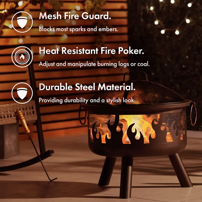 VonHaus Fire Pit, Firepit for Outdoor, Garden, Patio, Portable Lightweight Flame Design, Use Wood or Charcoal to Fuel