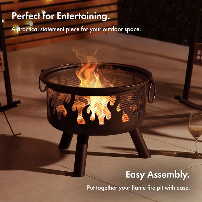 VonHaus Fire Pit, Firepit for Outdoor, Garden, Patio, Portable Lightweight Flame Design, Use Wood or Charcoal to Fuel