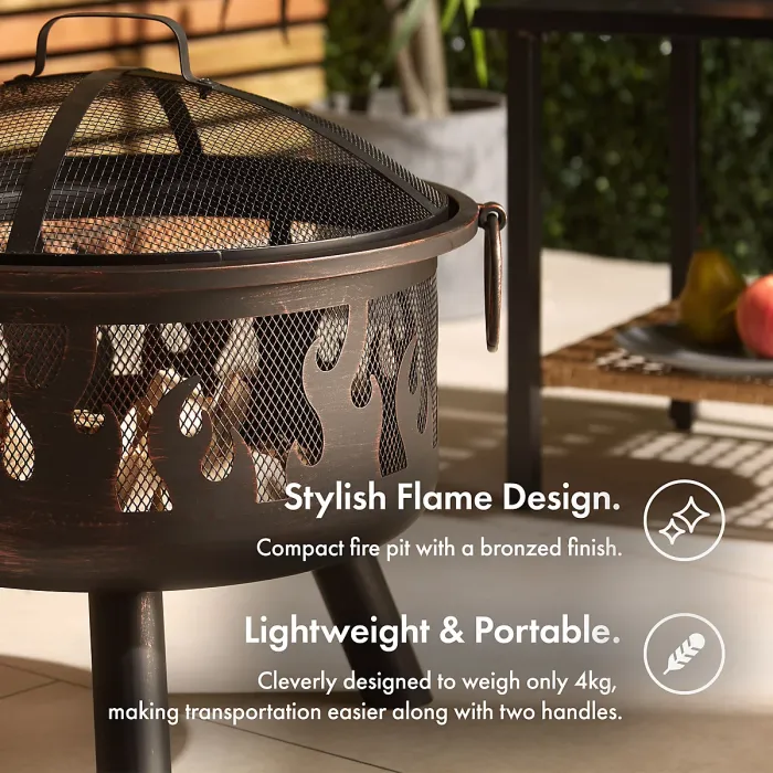VonHaus Fire Pit, Firepit for Outdoor, Garden, Patio, Portable Lightweight Flame Design, Use Wood or Charcoal to Fuel