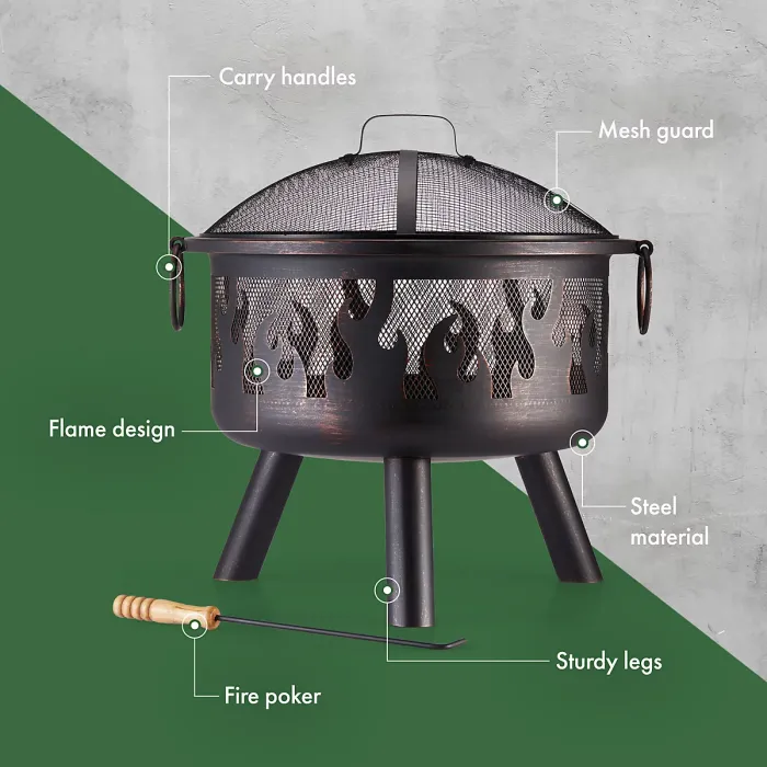 VonHaus Fire Pit, Firepit for Outdoor, Garden, Patio, Portable Lightweight Flame Design, Use Wood or Charcoal to Fuel
