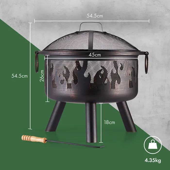 VonHaus Fire Pit, Firepit for Outdoor, Garden, Patio, Portable Lightweight Flame Design, Use Wood or Charcoal to Fuel