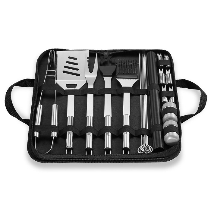VonHaus BBQ Tool Set with Case, 20Pc BBQ Accessories Kit w/ Spatula, Tongs, Barbecue Grill Mat & More, Outdoor Cooking Utensils