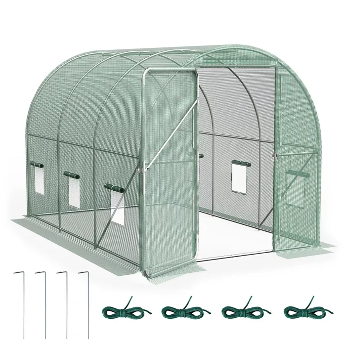VonHaus Polytunnel Greenhouse 3x2m, Heavy Duty Weatherproof Green House w/ 6 Windows, Galvanised Steel Frame and Hinged Door 6m²
