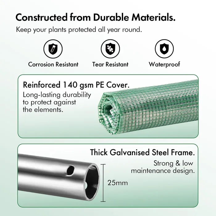 VonHaus Polytunnel Greenhouse 3x2m, Heavy Duty Weatherproof Green House w/ 6 Windows, Galvanised Steel Frame and Hinged Door 6m²