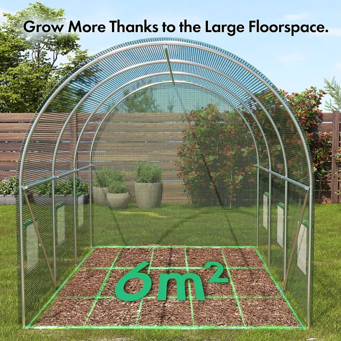 VonHaus Polytunnel Greenhouse 3x2m, Heavy Duty Weatherproof Green House w/ 6 Windows, Galvanised Steel Frame and Hinged Door 6m²