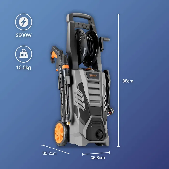 VonHaus Pressure Washer 2200W, Portable Power Washer for Patio, Car, Fences, Jet Wash w/ Accessories, 165 Bar Max Water Pressure
