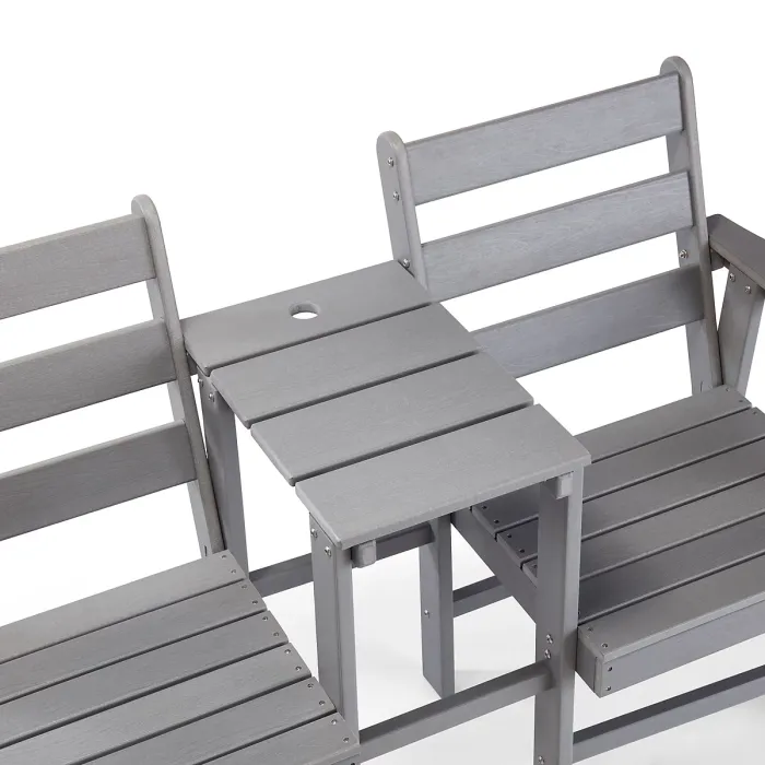 VonHaus Adirondack Love Seat for Garden, 2 Seater Grey Jack & Jill Love Seat with Built-in Parasol Hole, Waterproof HDPE Patio Set