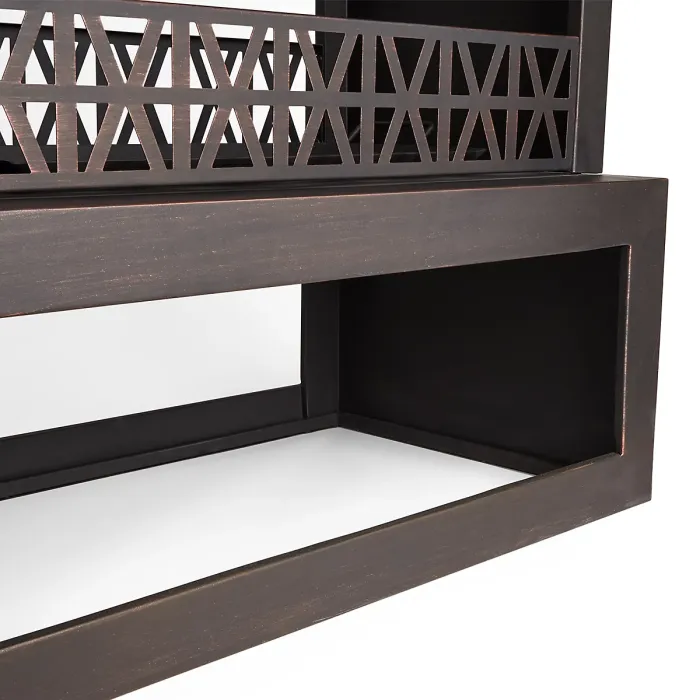 VonHaus Outdoor Fireplace, Steel Fire Pit w/ Log Store for Garden Patio w/ Brushed Geometric Design, Fuel w/ Wood, Logs, Charcoal