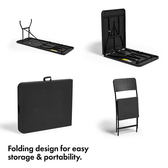 VonHaus Garden Dining Set, Grey 6 Person Rattan Effect Folding Table and Chairs, 6 Seater Dining Set for Patio Decking Balcony