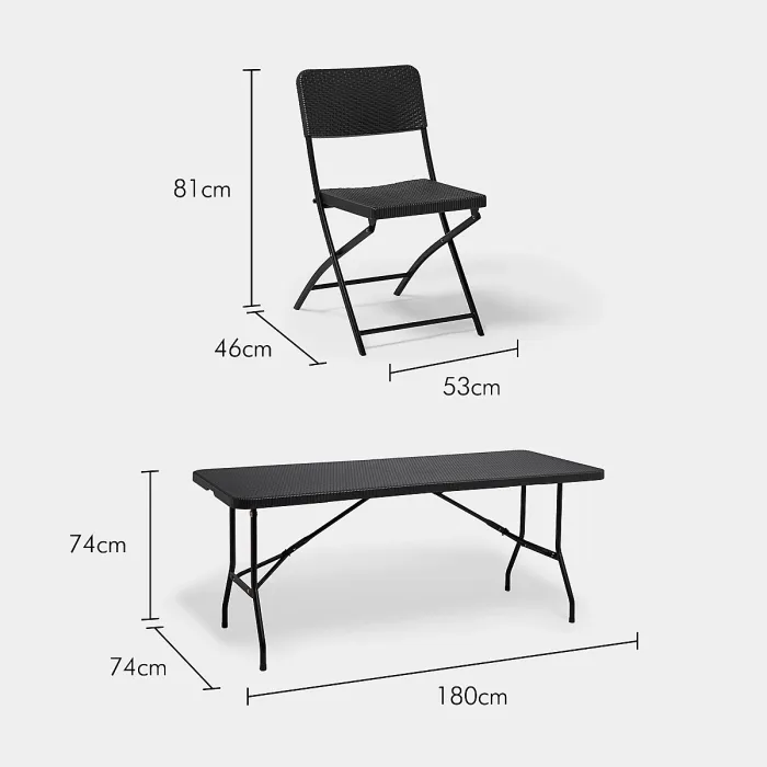 VonHaus Garden Dining Set, Grey 6 Person Rattan Effect Folding Table and Chairs, 6 Seater Dining Set for Patio Decking Balcony