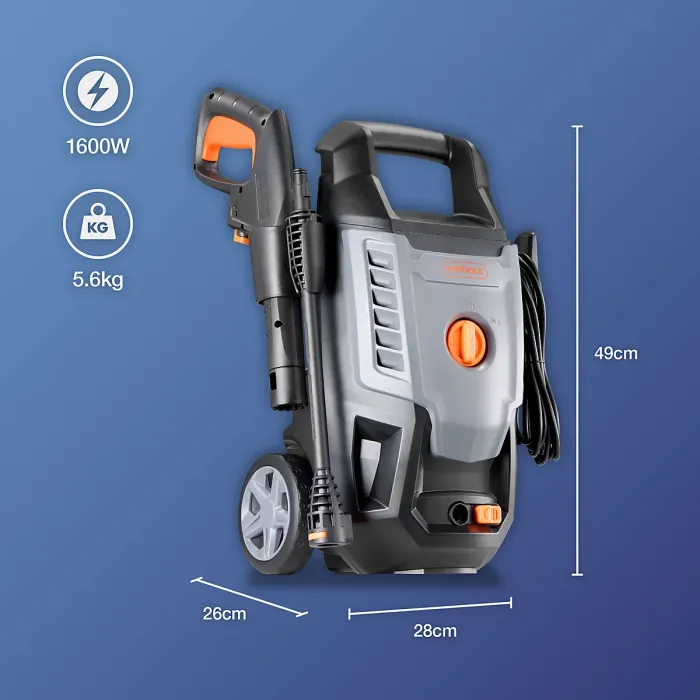 VonHaus Pressure Washer 1600W, Portable Power Washer for Patio, Car, Fences, Jet Wash w/ Accessories, 130 Bar Max Water Pressure