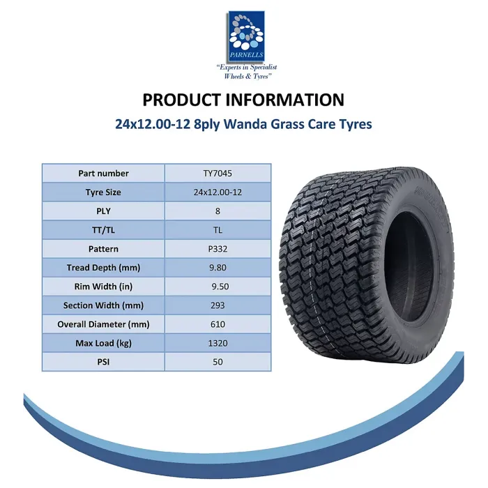 24x12.00-12 Lawnmower Tyre 8-ply Multi Turf Grass P332 Journey 1320kg (Set of 2)