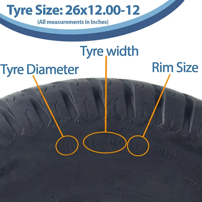 26x12.00-12 Lawnmower Tyres 4-ply Turf Grass P332 Journey Road Legal (Set of 2)