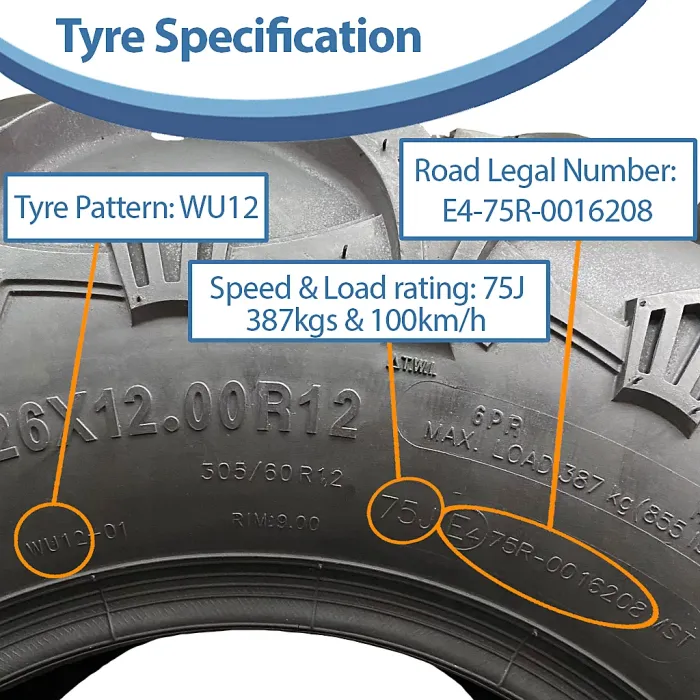 26x12.00R12 & 26x9.00R12 ATV Tyres 6ply OBOR Cornelius Road Legal (Set of 2 & 2)